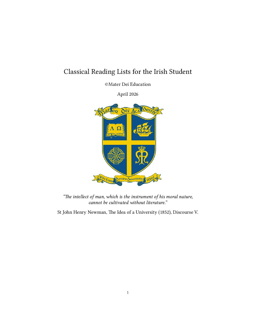 Classical Reading Lists for the Irish Student